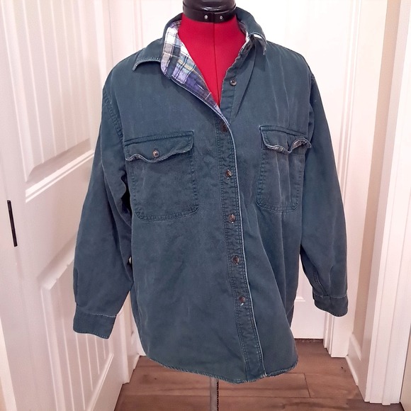 LL Bean Jackets & Blazers - Vintage LL Bean Womens Hurricane Shirt Jacket sz M Medium Freeport green flannel